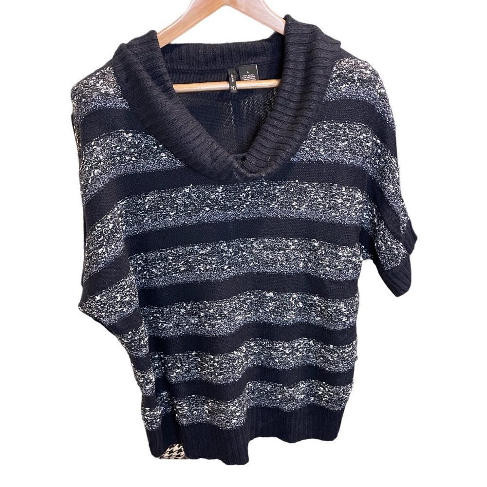New Directions Navy White Cowl Neck Butterfly Short Sleeve Sweater Sz L